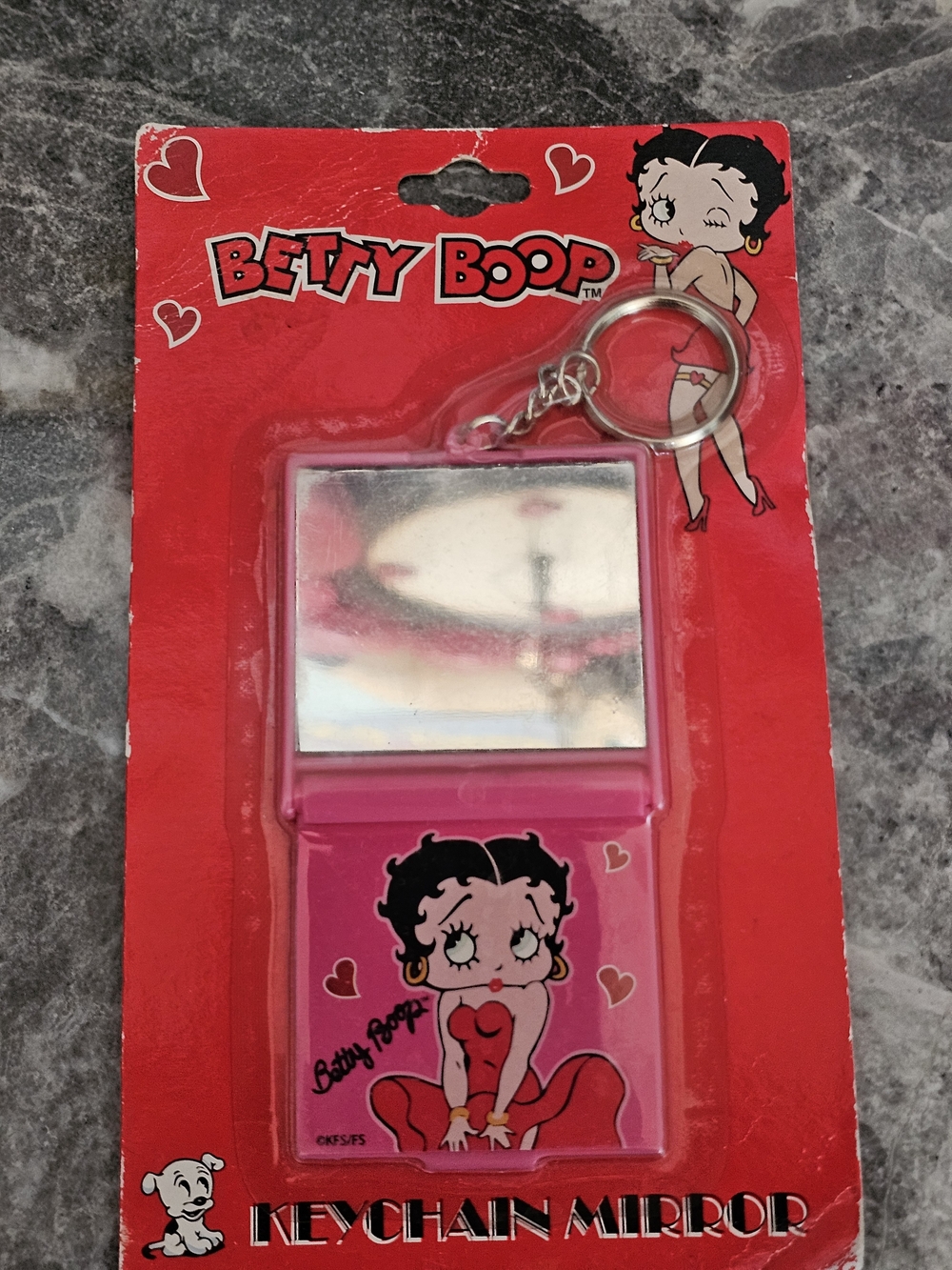 VINTAGE Betty Boop Pink Keychain Mirror with Keyring